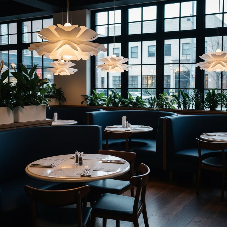 Loftlampe – Hvid, Lotus-inspireret Design til Spisestue eller Stue