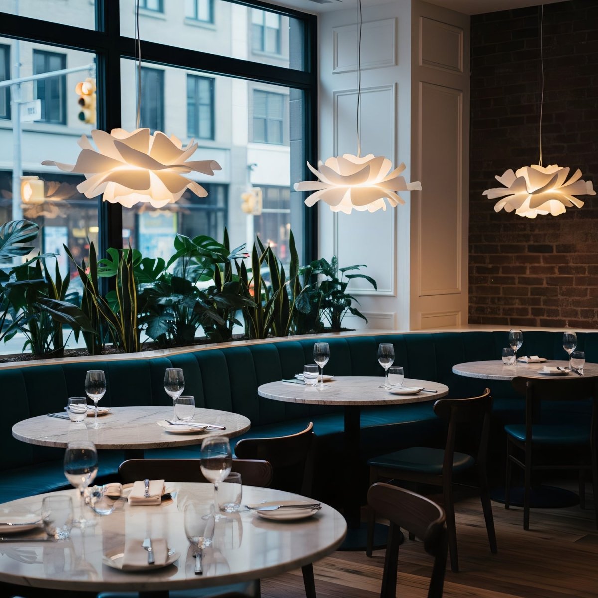 Loftlampe – Hvid, Lotus-inspireret Design til Spisestue eller Stue