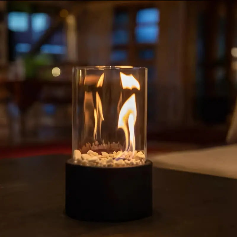 Table fireplace – Smoke-free glass and stainless steel, modern design for indoor and outdoor use