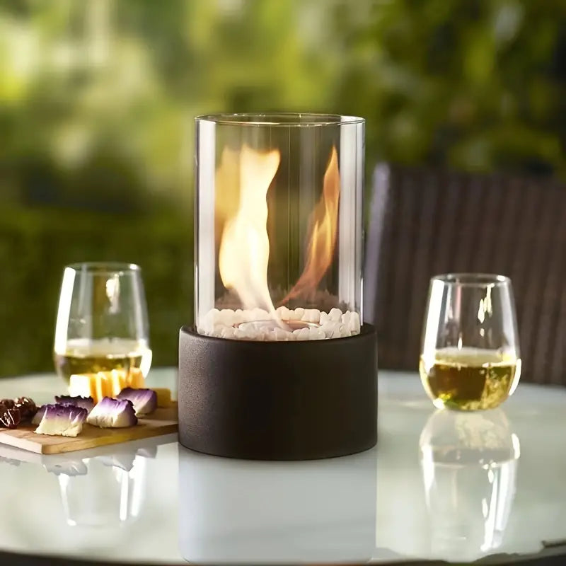 Table fireplace – Smoke-free glass and stainless steel, modern design for indoor and outdoor use