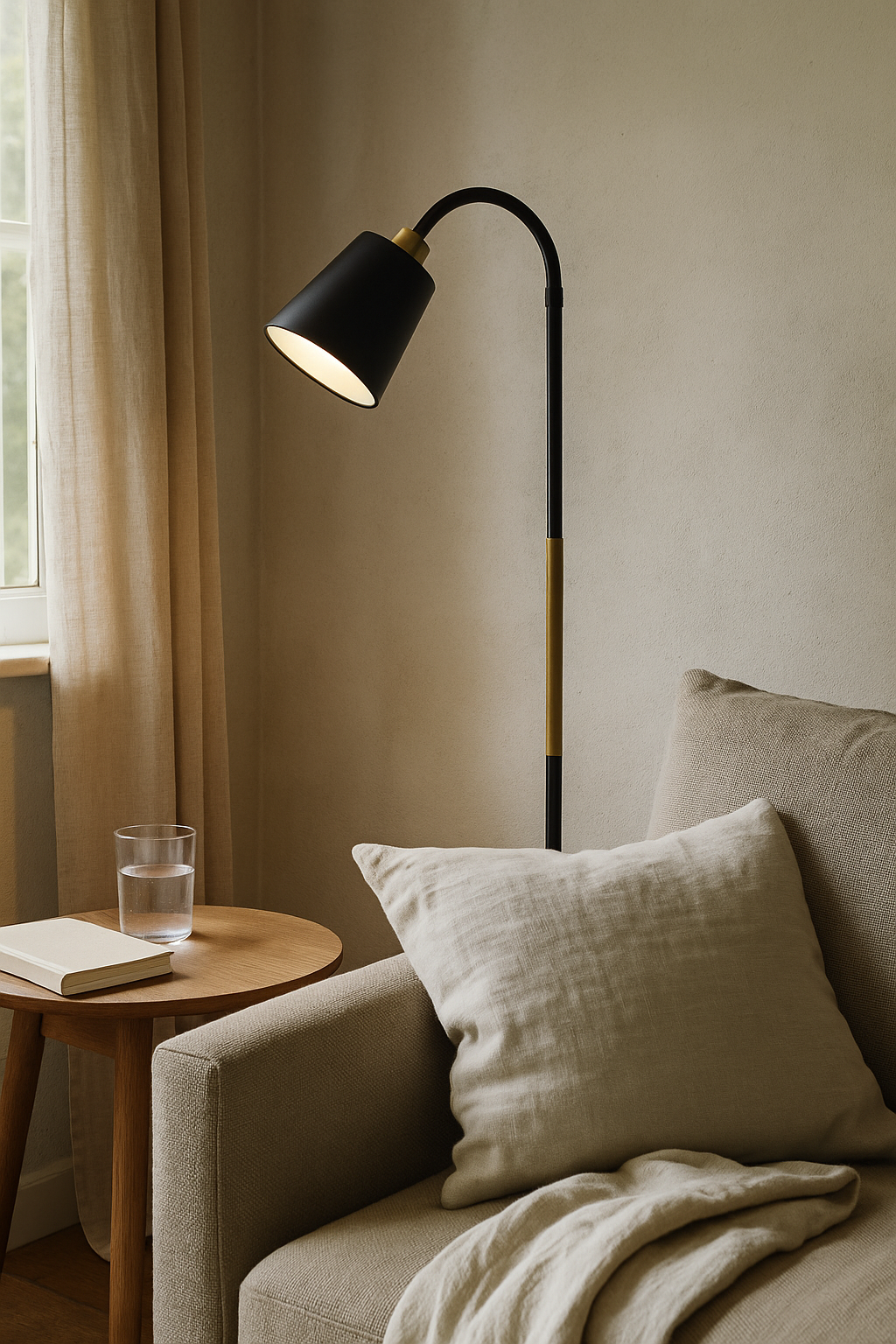 Gulvlampe med Justerbar Arm i Metal og Træ