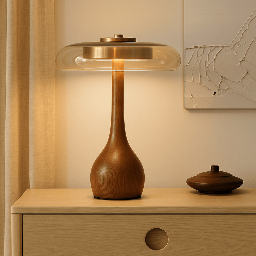 Dæmpbar LED Bordlampe – Træbase, Moderne Design til Stue, Soveværelse eller Kontor