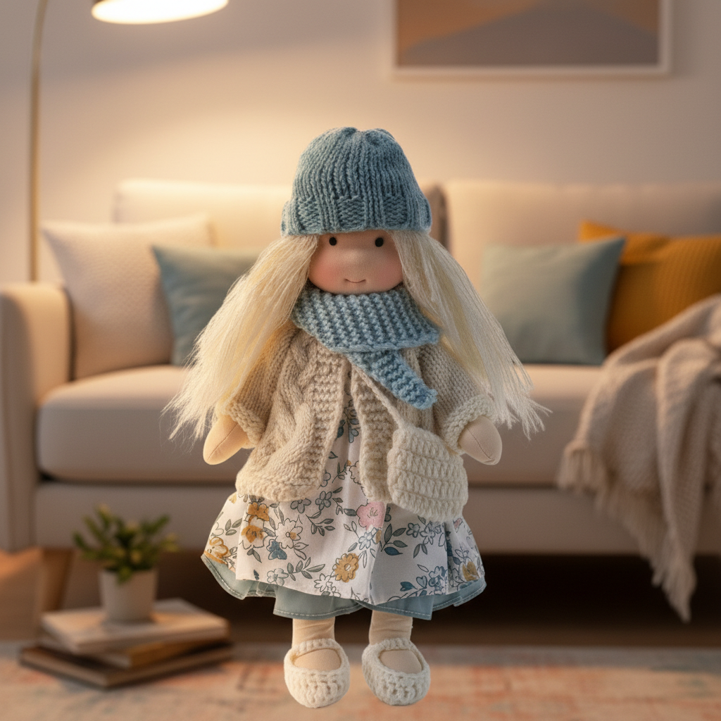 Waldorf Dukke – Håndlavet af Bomuld og Plys til Kreativ Leg i Børneværelse eller Legeområde