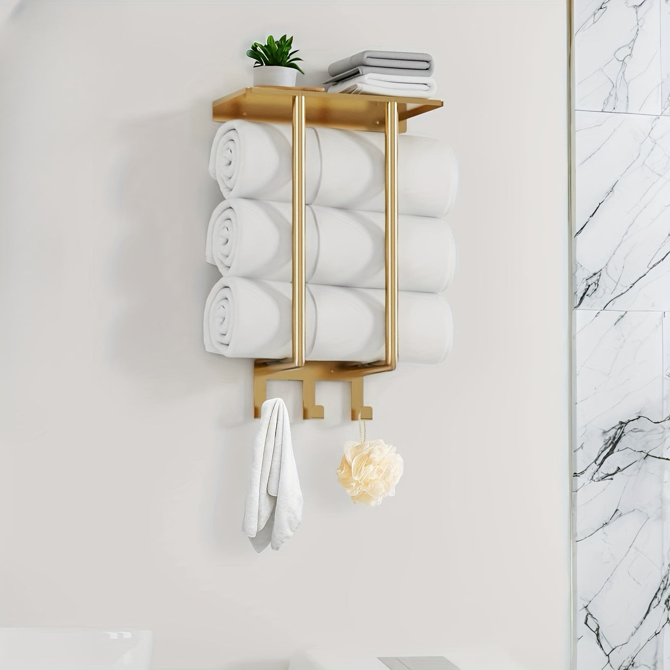 Håndklædehouder – Rustfrit Staal met Gouden Accenten, Modern Design voor Badkamer of Gæstetoilet