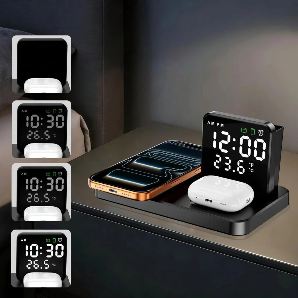 Wireless Charging Station – Black, Compact 3-in-1 Design for Smartphone, Smartwatch, and Headphones