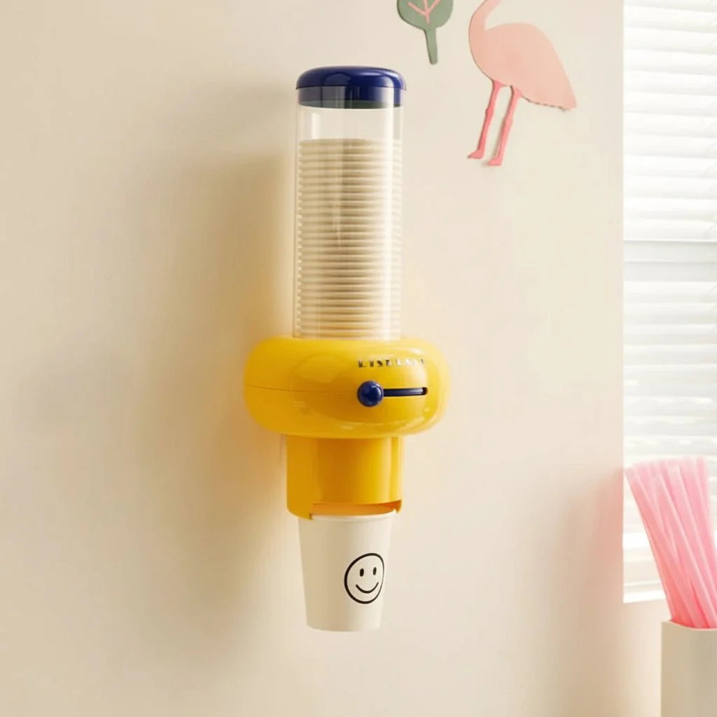 Wall-mounted Becher Dispenser – Compact, White Plastic for Kitchen or Office