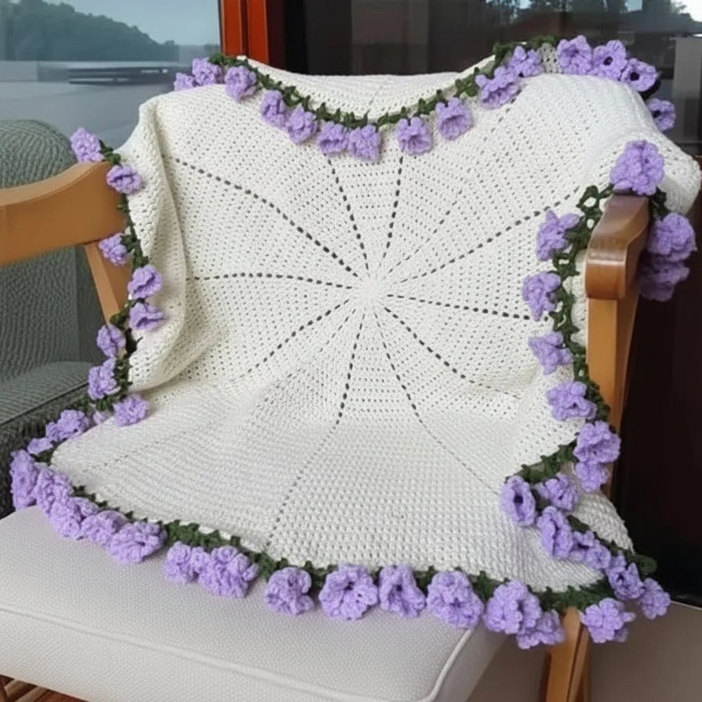 Cotton Plaid – Rose Pattern, Decorative Throw Blanket for Sofa or Bed