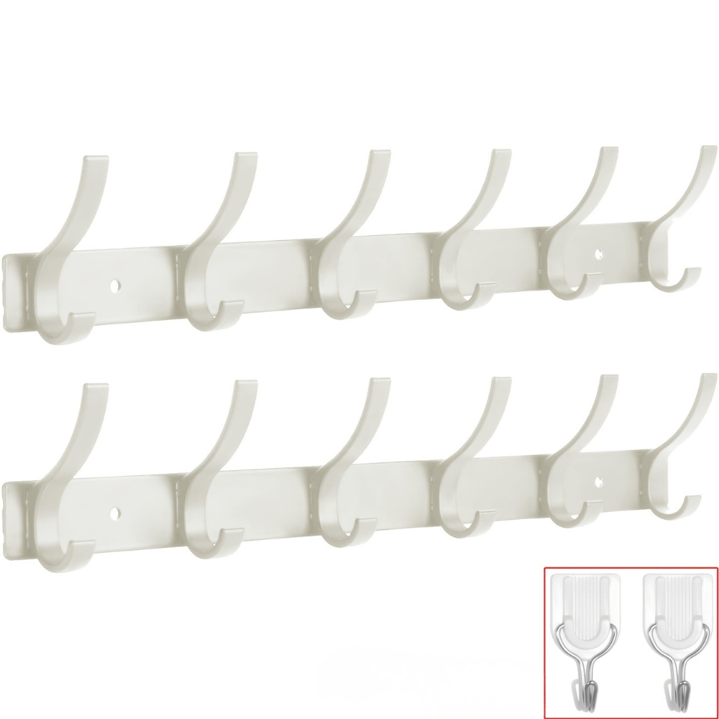 Wall-mounted Clothes Rack – Black Aluminum, Modern Design with 6 Hooks for Hallway, Bedroom, or Bathroom