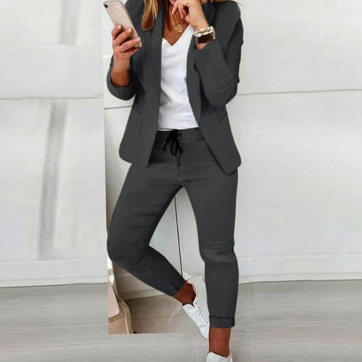 Hannah | Damen Lässiges Blazer Jogger Set Freizeitanzug Kordelzug 3