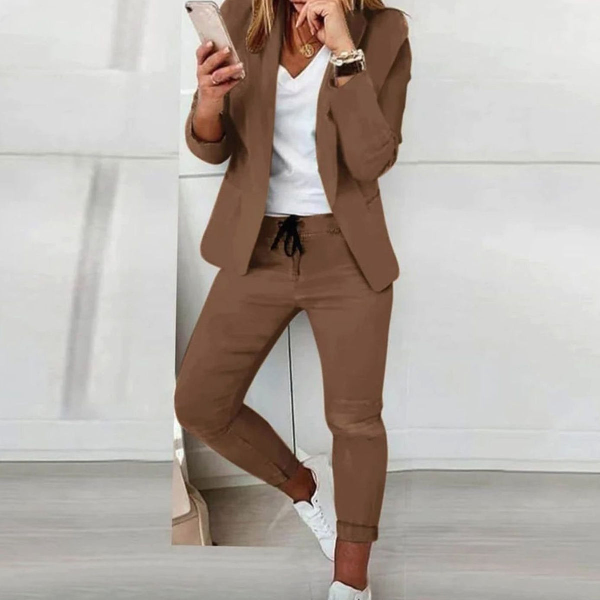 Hannah | Damen Lässiges Blazer Jogger Set Freizeitanzug Kordelzug 4