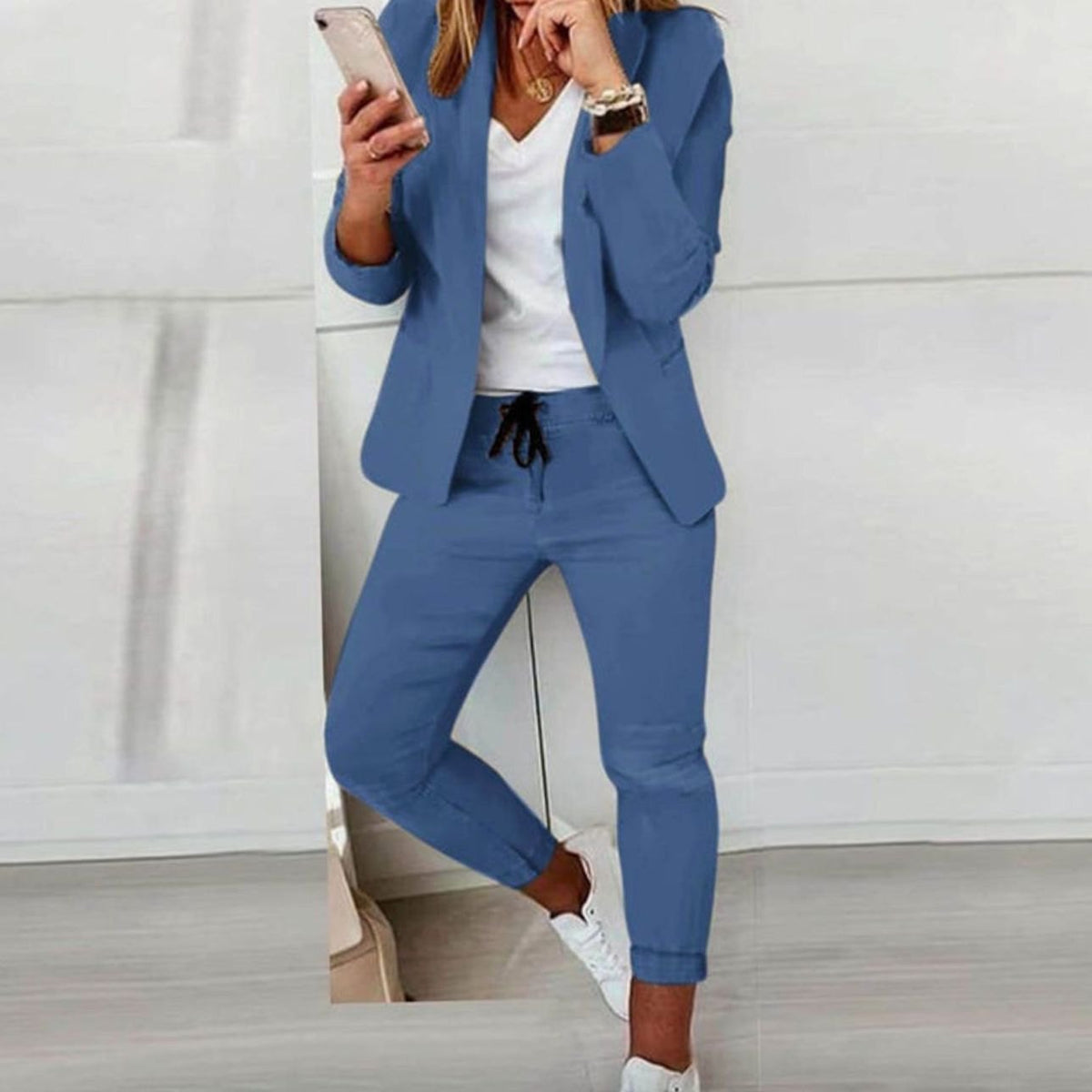 Hannah | Damen Lässiges Blazer Jogger Set Freizeitanzug Kordelzug 6