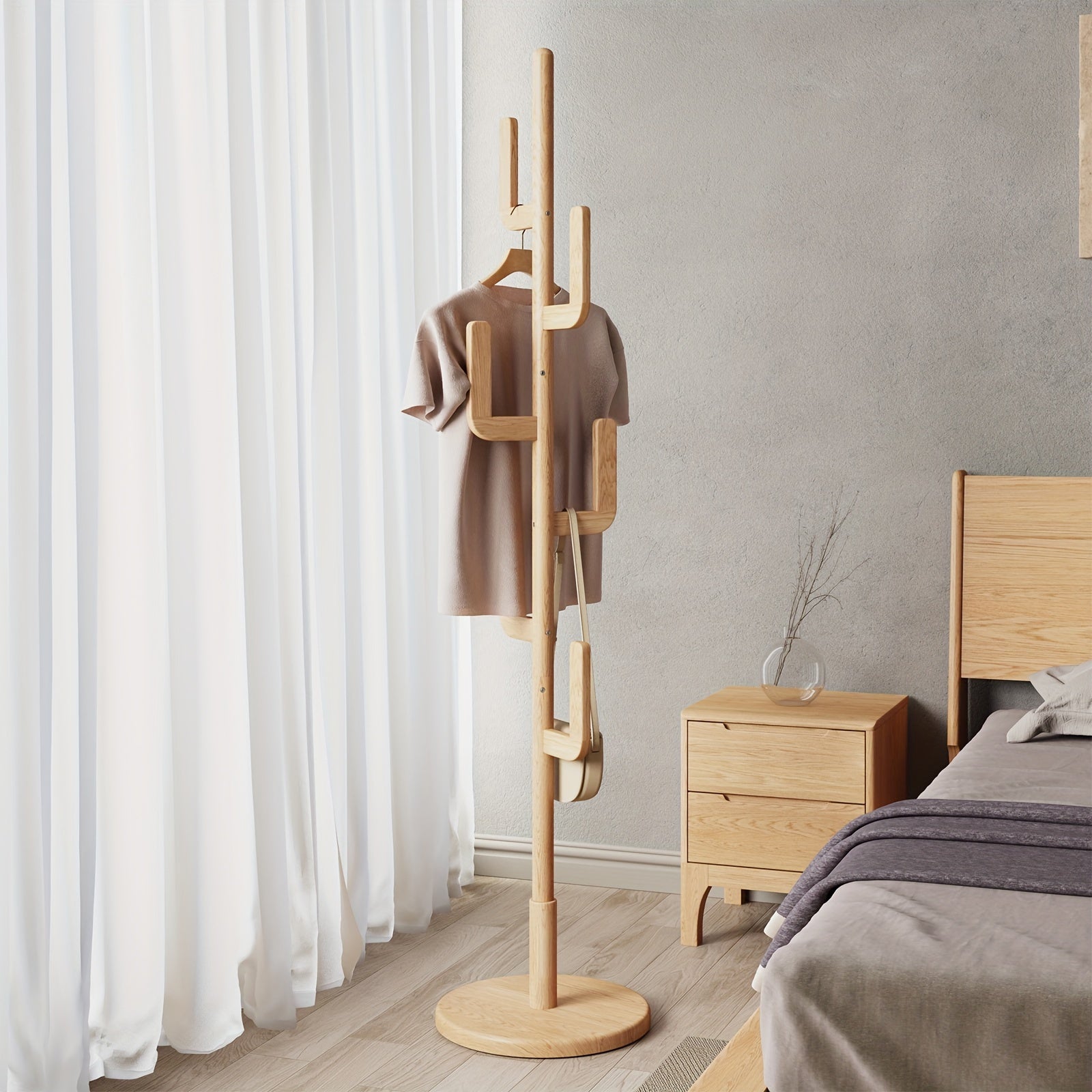 Cactus Clothes Rack – Wood, modern cactus design with adjustable height for hallway or bedroom