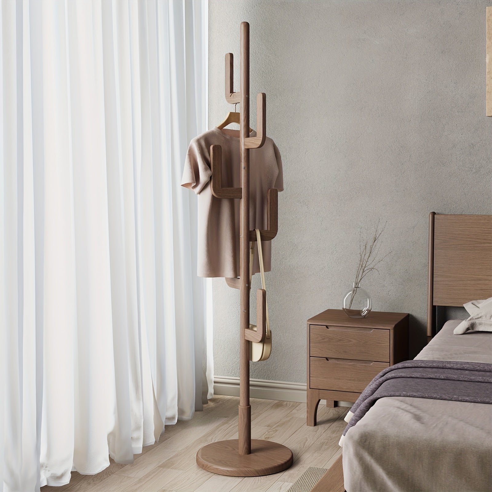 Cactus Clothes Rack – Wood, modern cactus design with adjustable height for hallway or bedroom