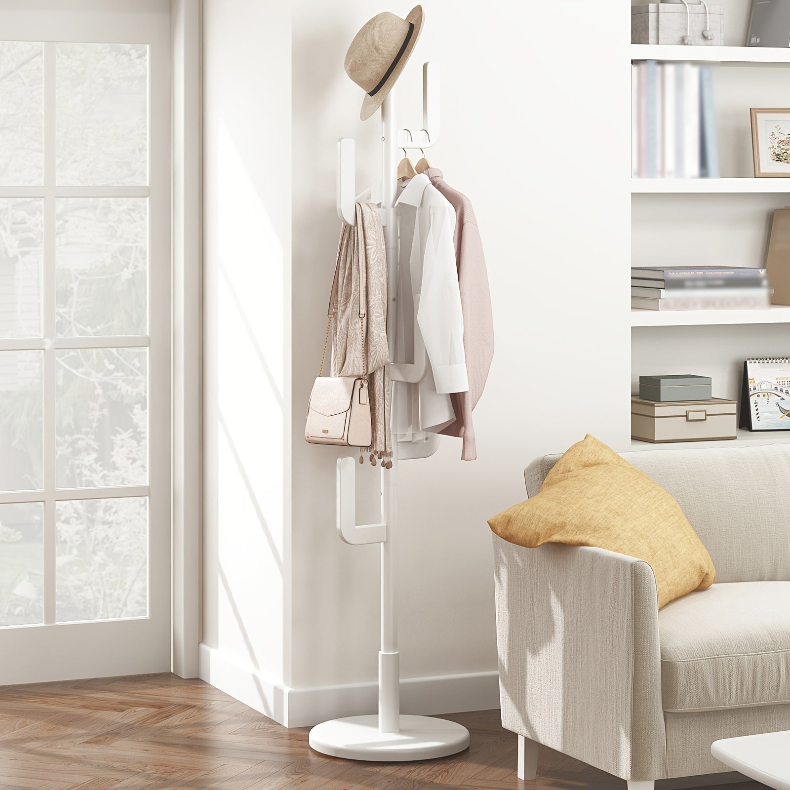 Cactus Clothes Rack – Wood, modern cactus design with adjustable height for hallway or bedroom