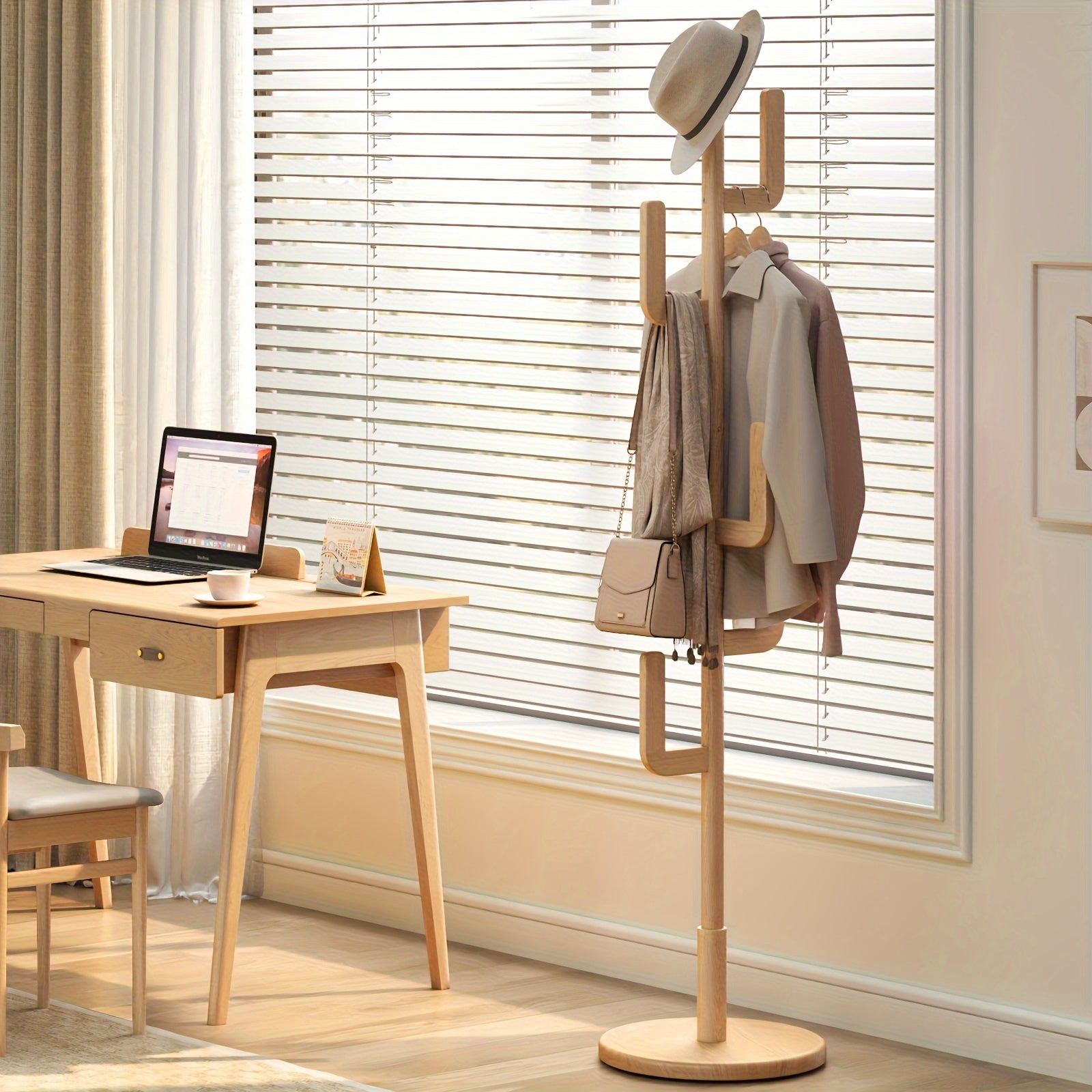 Cactus Clothes Rack – Wood, modern cactus design with adjustable height for hallway or bedroom