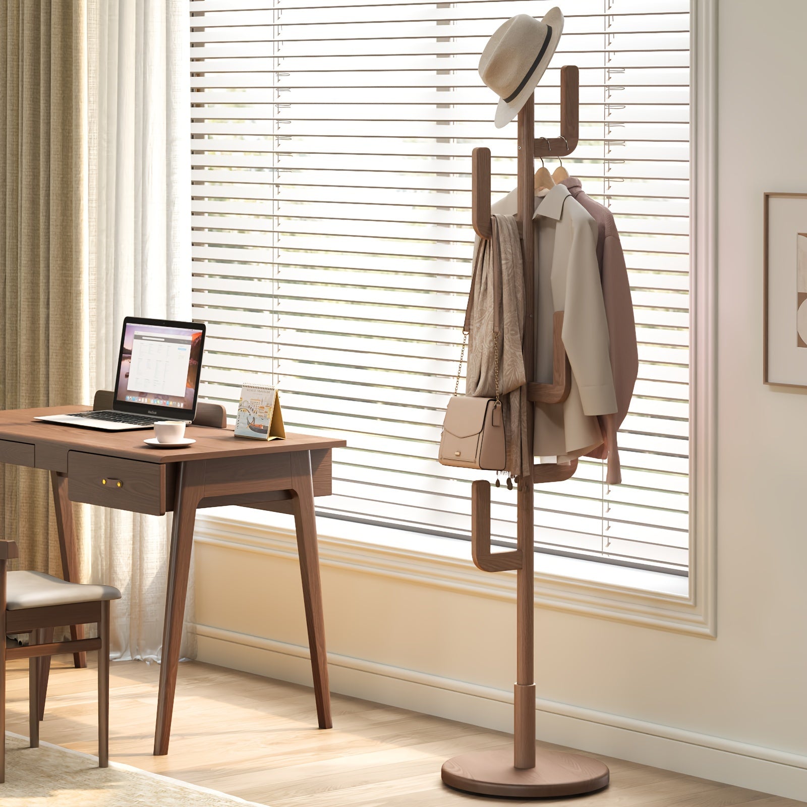 Cactus Clothes Rack – Wood, modern cactus design with adjustable height for hallway or bedroom