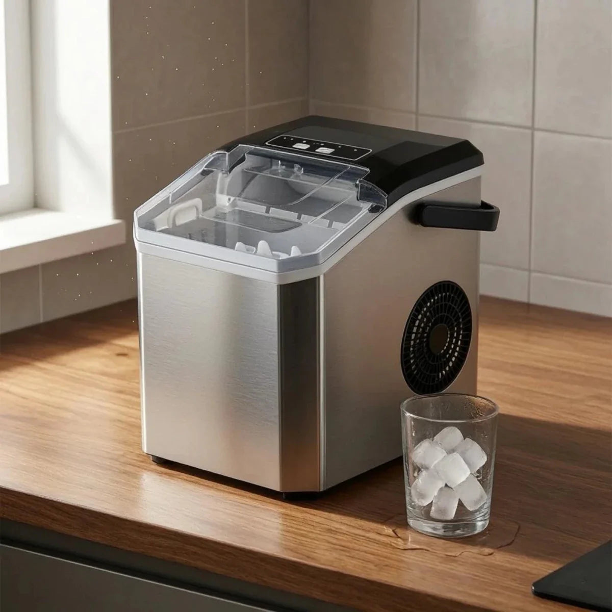 Compact Ice Maker – Automatic Ice Cube Maker with Transparent Lid for the Kitchen, Office, or Parties