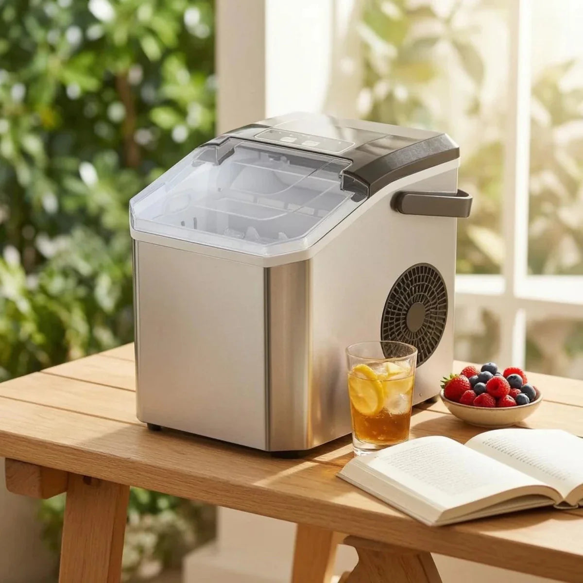 Compact Ice Maker – Automatic Ice Cube Maker with Transparent Lid for the Kitchen, Office, or Parties