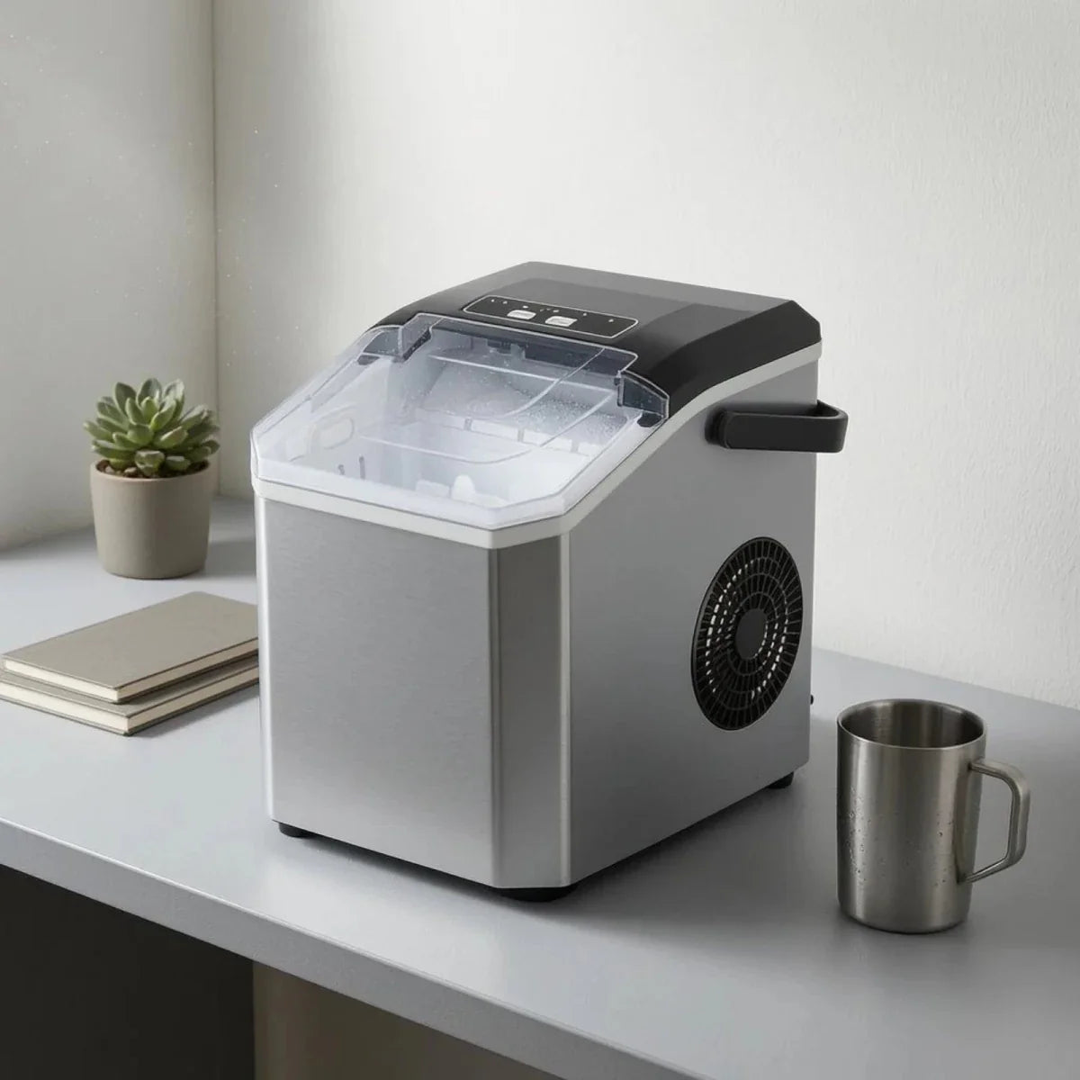 Compact Ice Maker – Automatic Ice Cube Maker with Transparent Lid for the Kitchen, Office, or Parties