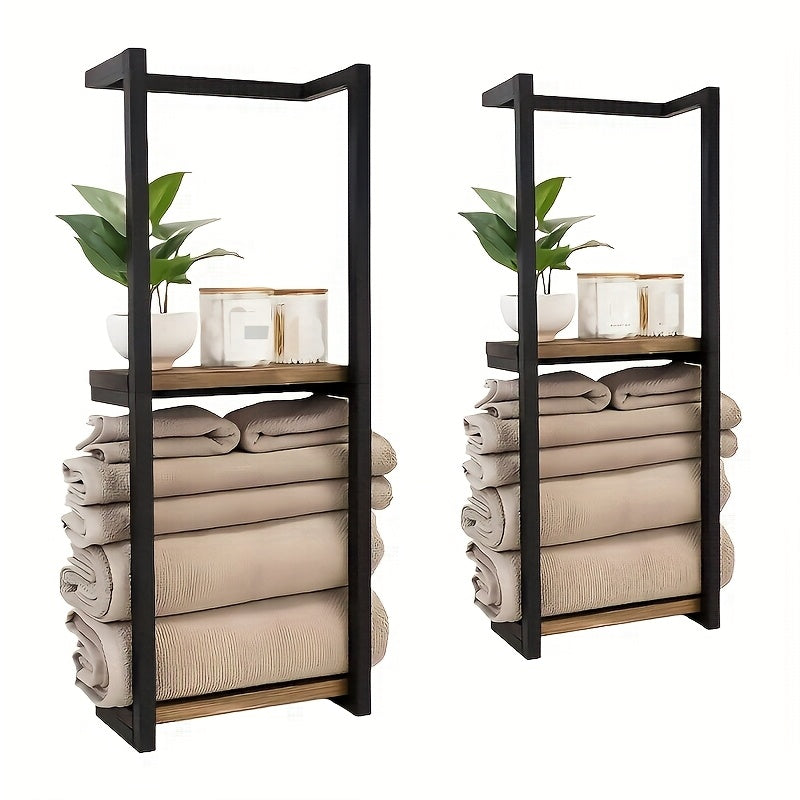 Bathroom Wall Shelf – Modern Carbon Steel, Rustic Design for Towels and Cosmetics