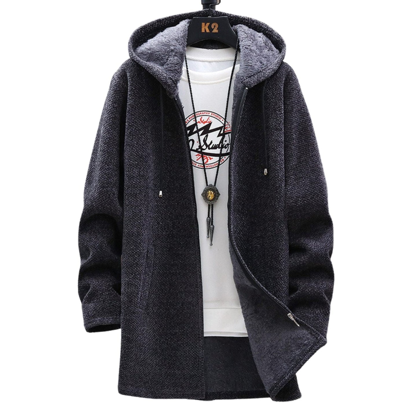 Dames Lange Fleece Jas met Capuchon – Gevoerde Winterjas met Rits, Zachte Voering