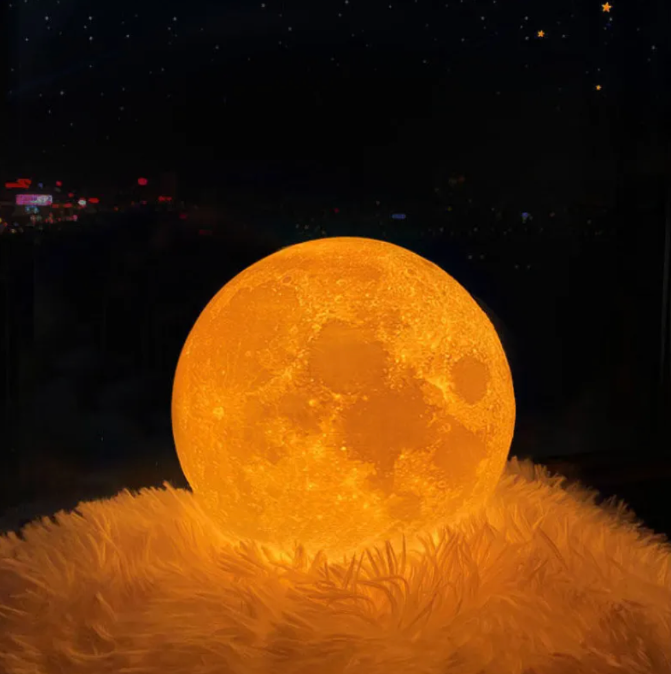 LED Moon Lamp – Wireless, Dimmable with 16 Colors and Wooden Stand for Bedroom or Living Room Decoration