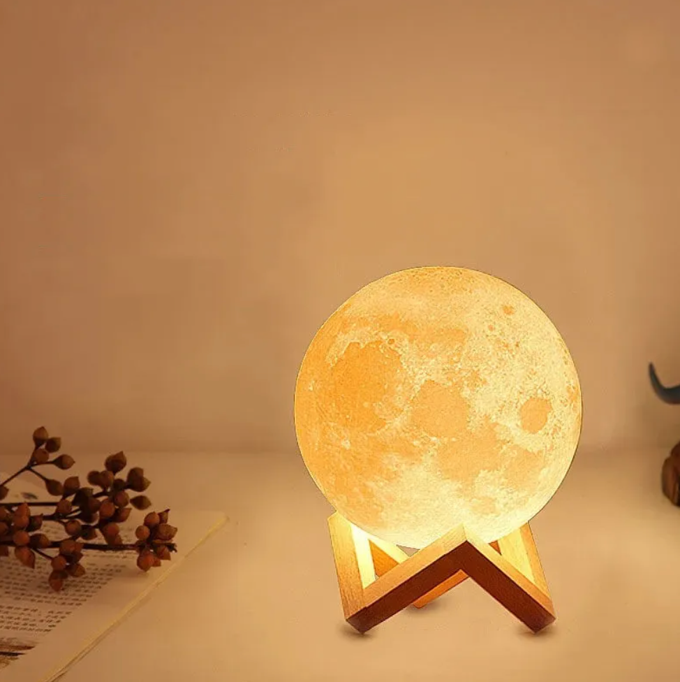 LED Moon Lamp – Wireless, Dimmable with 16 Colors and Wooden Stand for Bedroom or Living Room Decoration