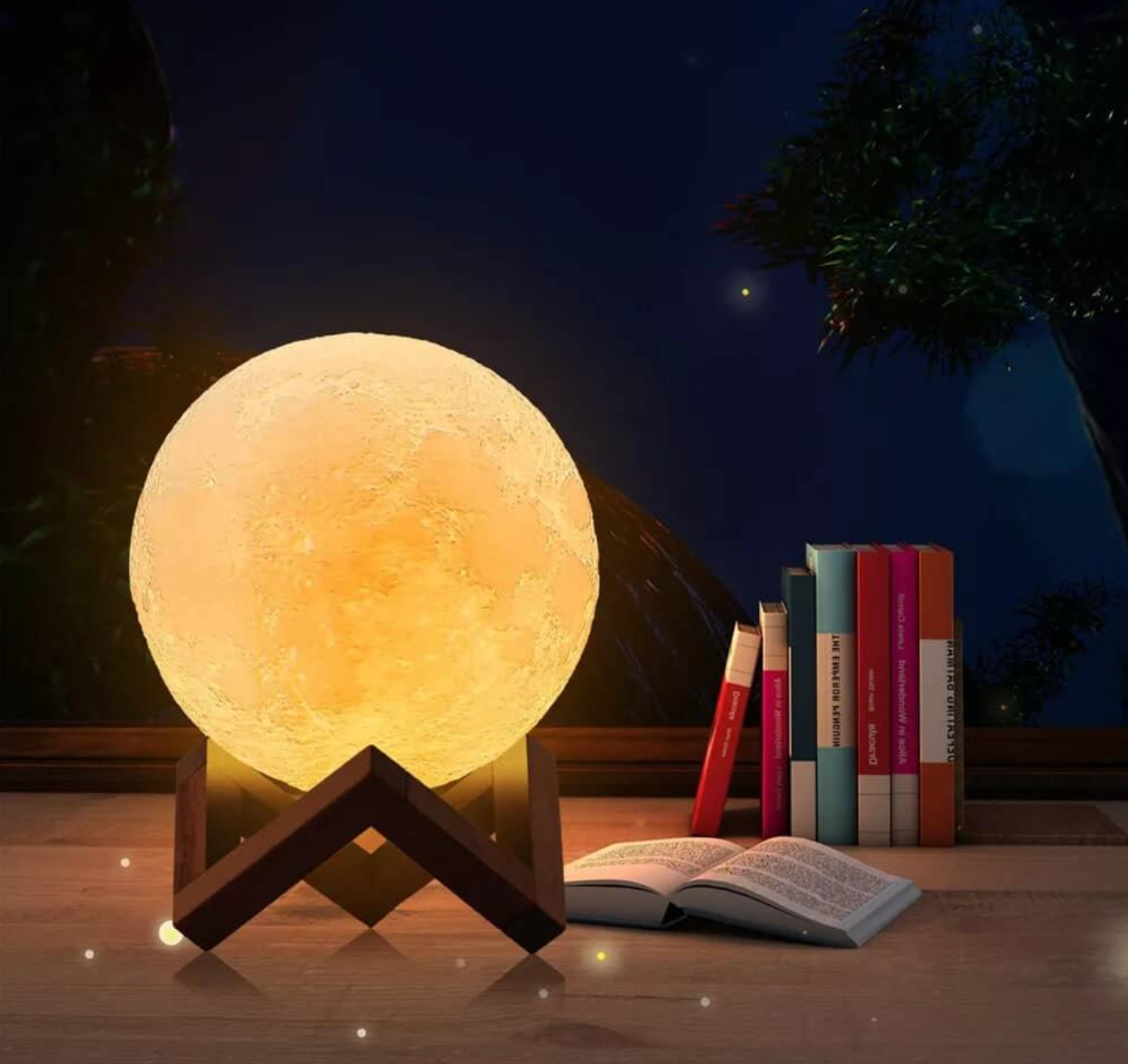 LED Moon Lamp – Wireless, Dimmable with 16 Colors and Wooden Stand for Bedroom or Living Room Decoration