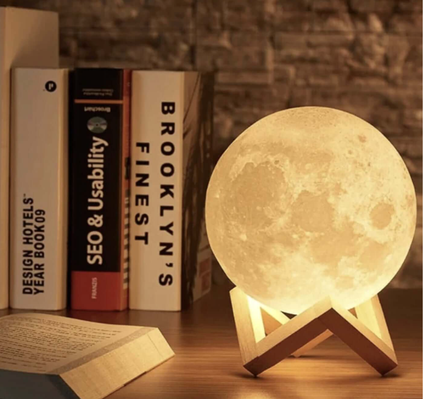 LED Moon Lamp – Wireless, Dimmable with 16 Colors and Wooden Stand for Bedroom or Living Room Decoration