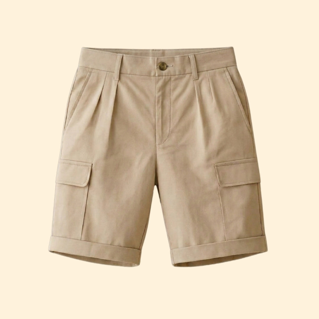 Herre Cargoshorts i Hørblanding med Plisséfold