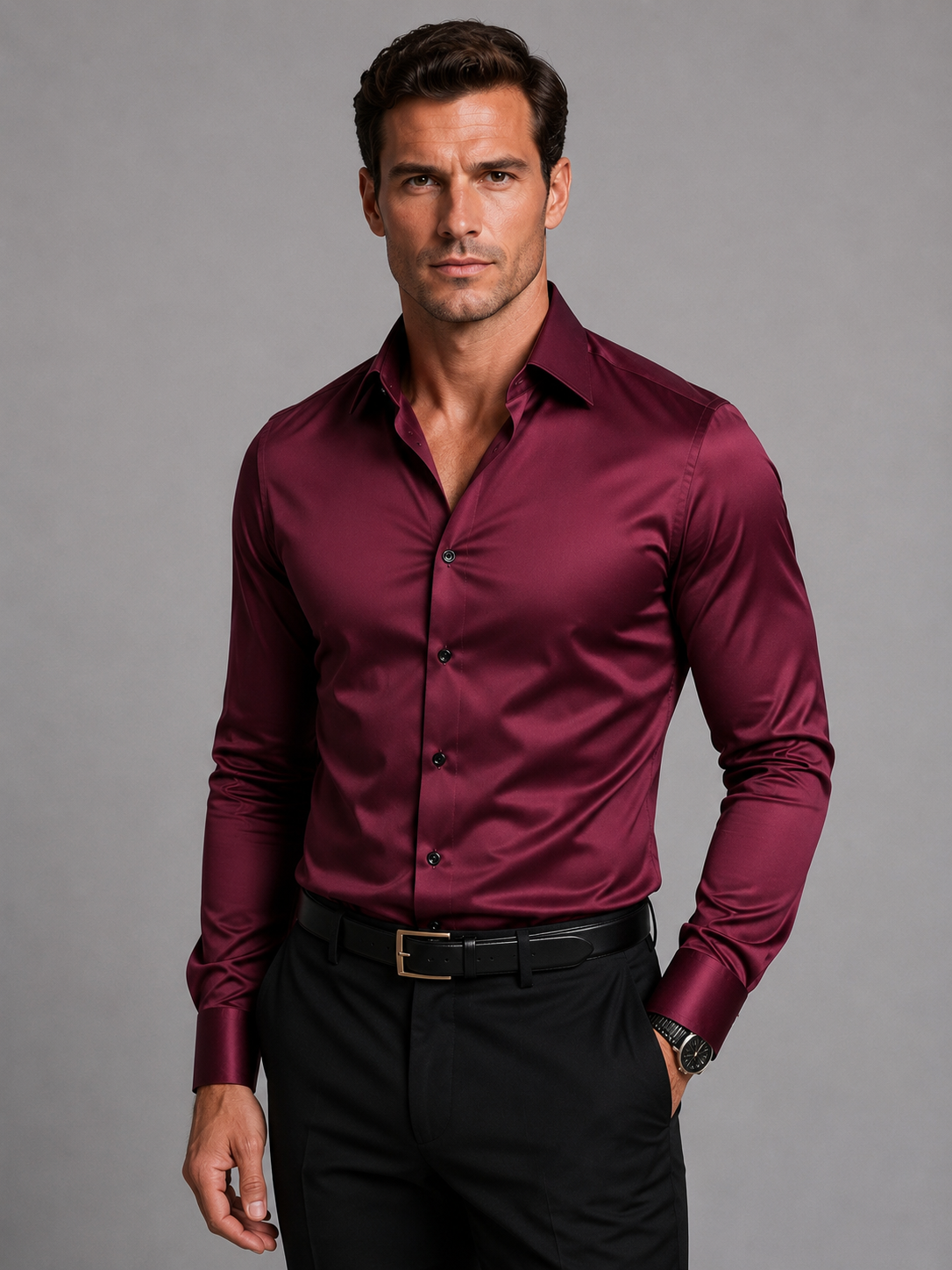 Herreskjorte Slim Fit Satinlook Stretch Elegant
