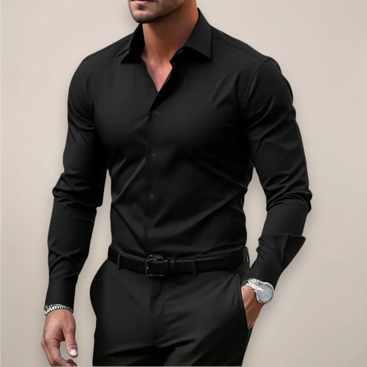 Herreskjorte Slim Fit med Knapper – Til Arbejde og Daglig Brug