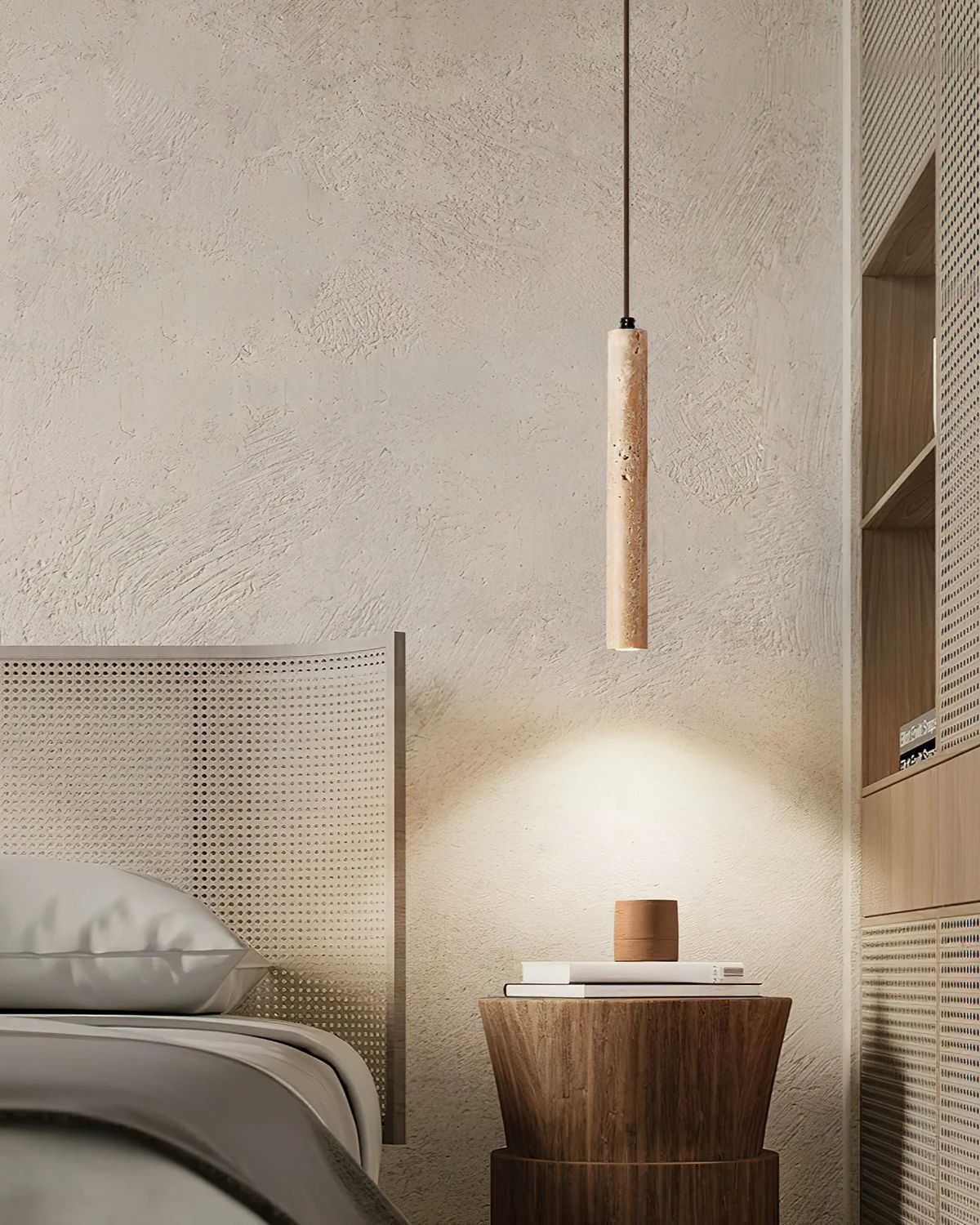 Loftlampe i Travertin med Integreret LED – Minimalistisk Design