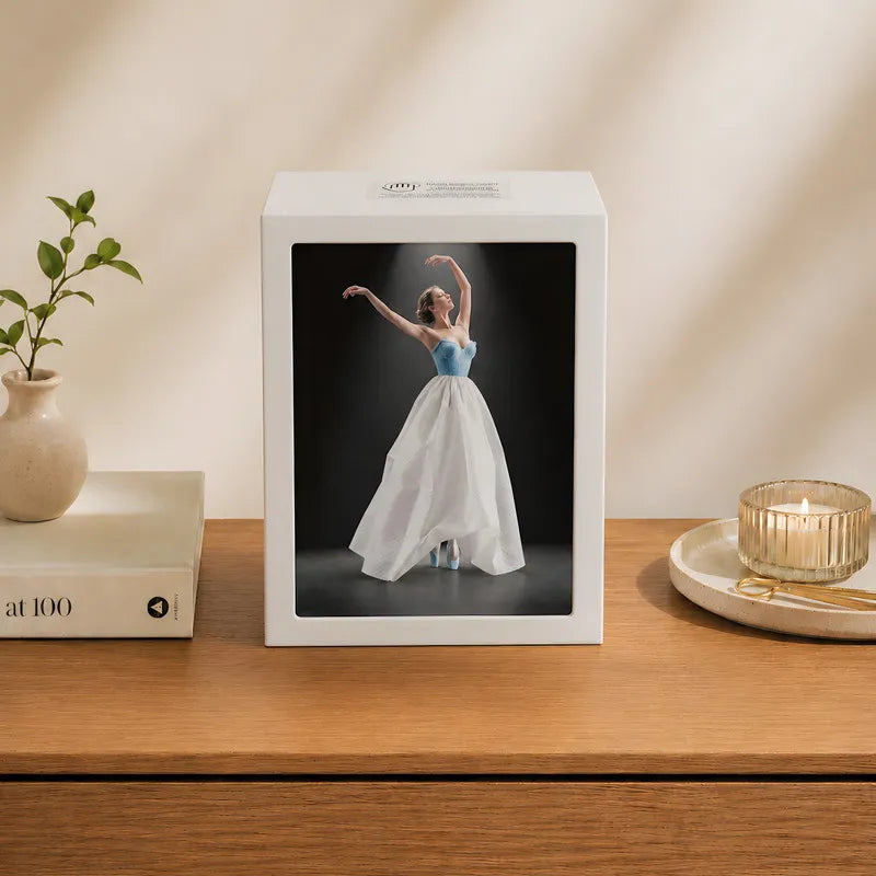 Caja para pañuelos – Blanca, con una elegante ilustración e iluminación ambiental, ideal para el salón o el dormitorio