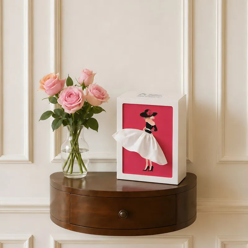 Caja para pañuelos – Blanca, con una elegante ilustración e iluminación ambiental, ideal para el salón o el dormitorio