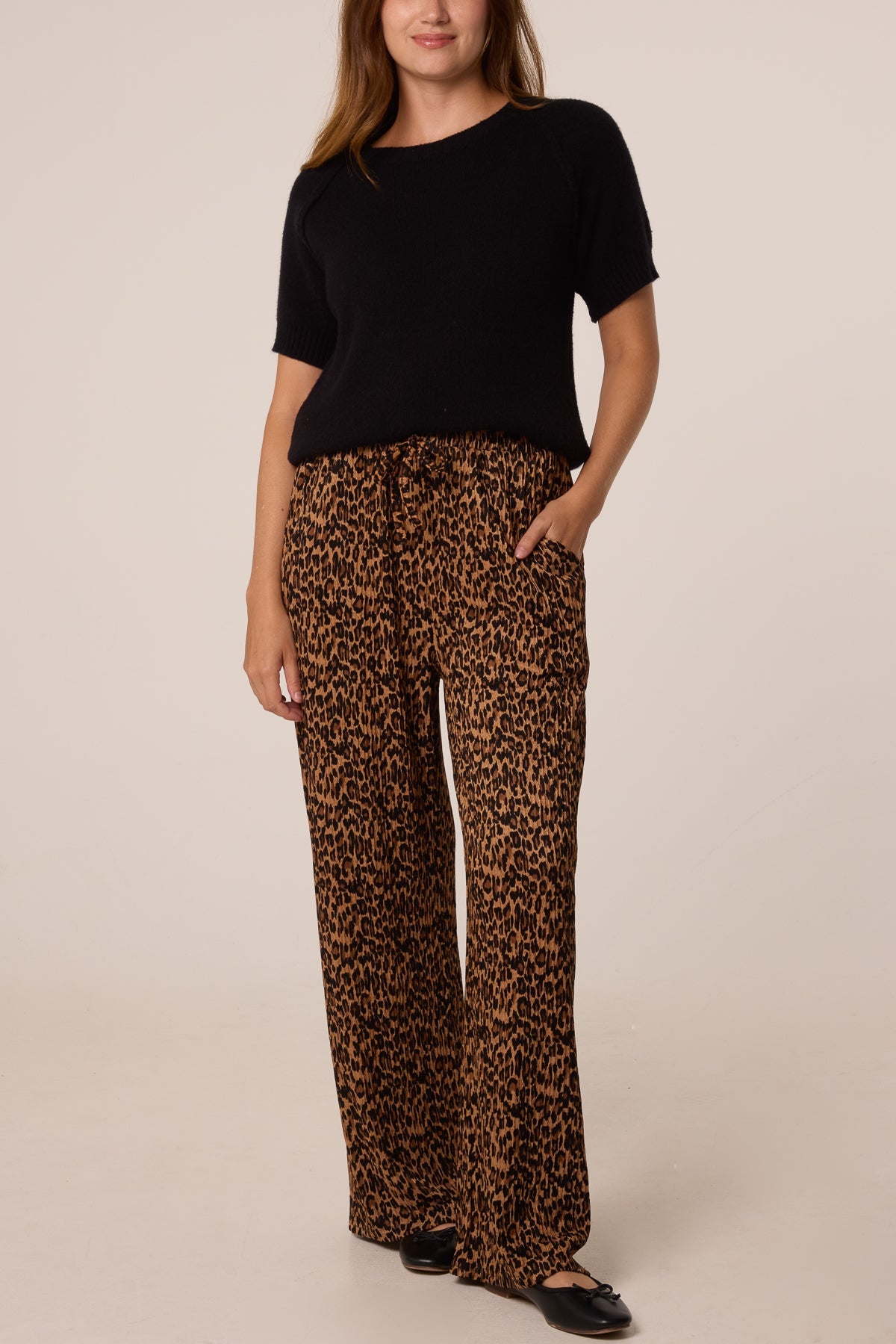 Dame Bukser Wide Leg med Leopardprint