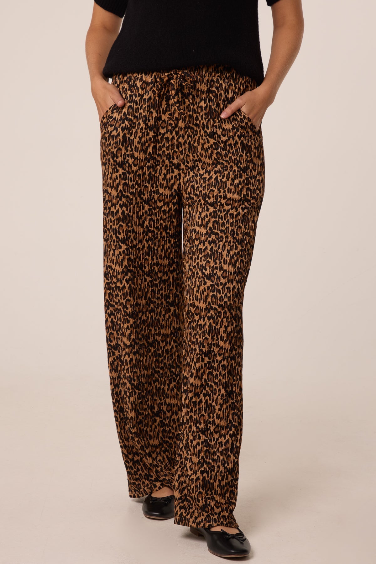 Dame Bukser Wide Leg med Leopardprint