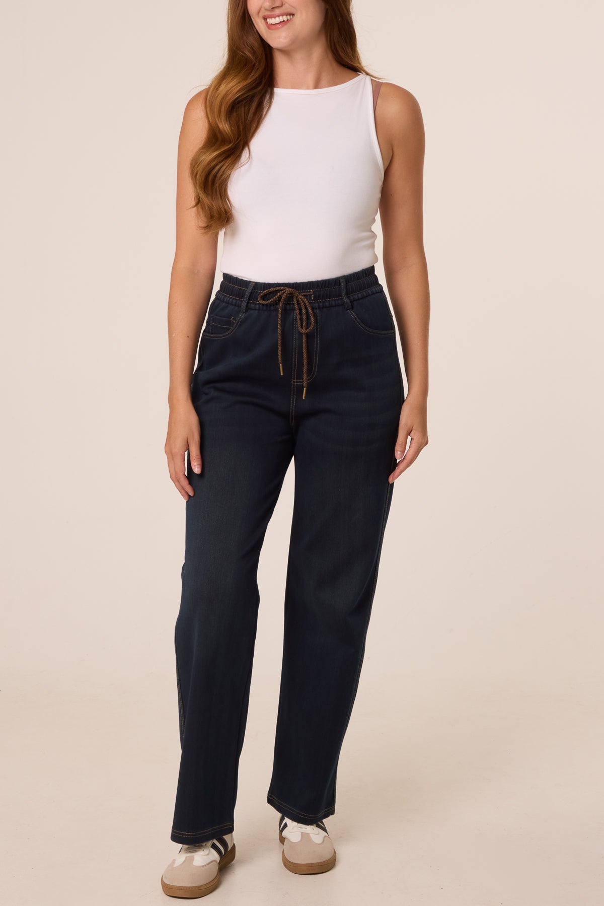Dame Jeans med Syning på Baglommer – Indigo