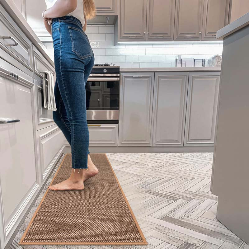 Woven Kitchen Mat – Gray, Scandinavian Design with Non-Slip Rubber Base for Modern Kitchen Decor