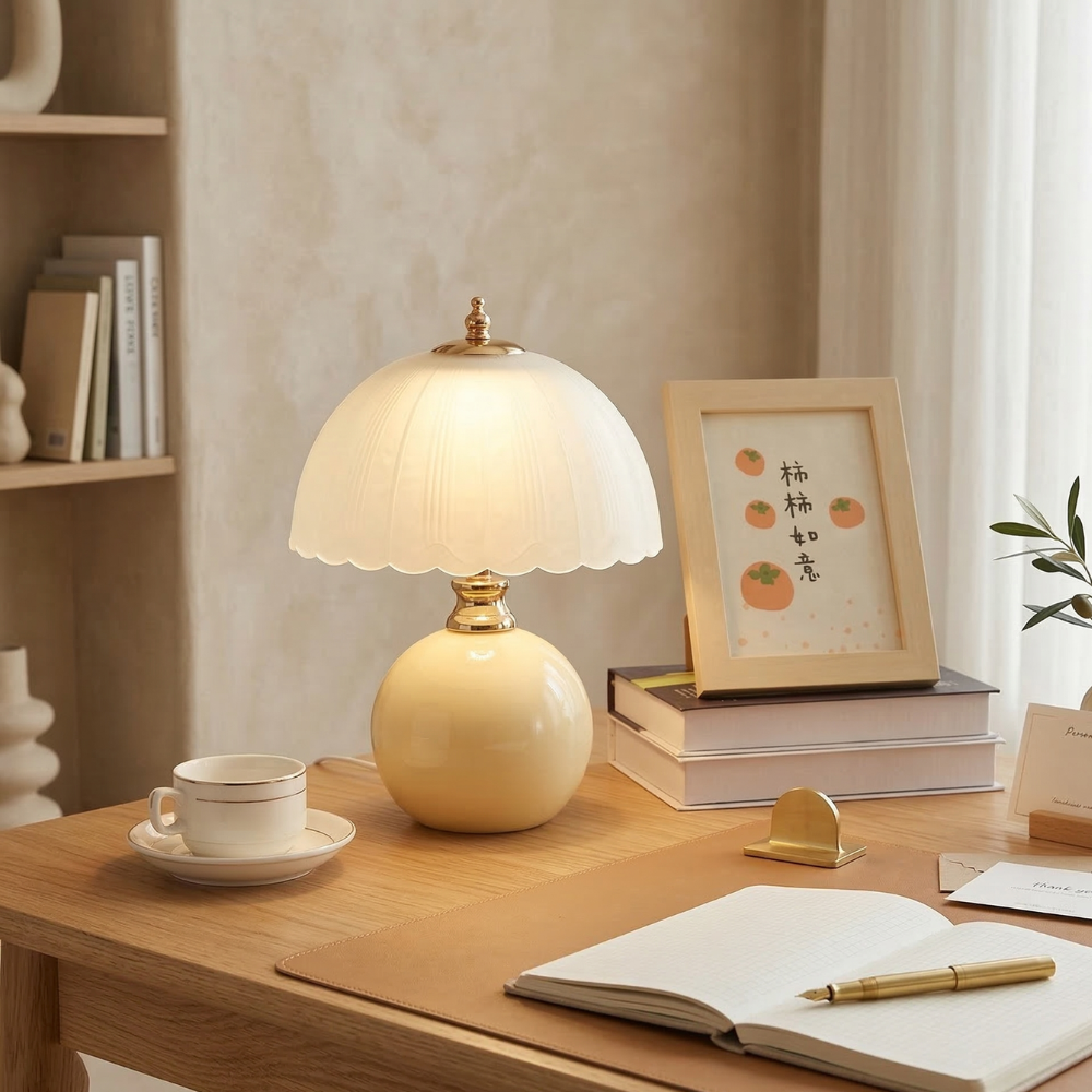 Nordic Style Half Dome Table Lamp with Ceramic and Glass Shade – Modern Bedside or Desk Lamp for Bedroom 13