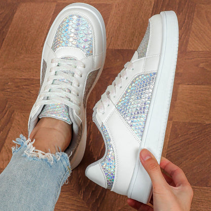 Supple Leather Ladies Sneakers with Textured Accent - Sturdy Sole for Extra Support
