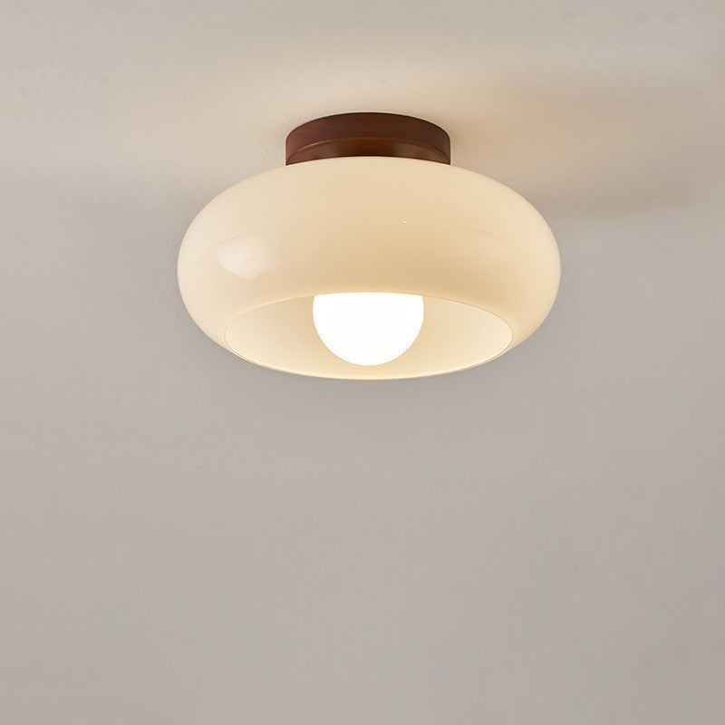 Loftlampe i Bauhaus-Stil med Cremefarvet Glas og Metalbase