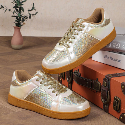 Supple Leather Ladies Sneakers with Textured Accent - Sturdy Sole for Extra Support