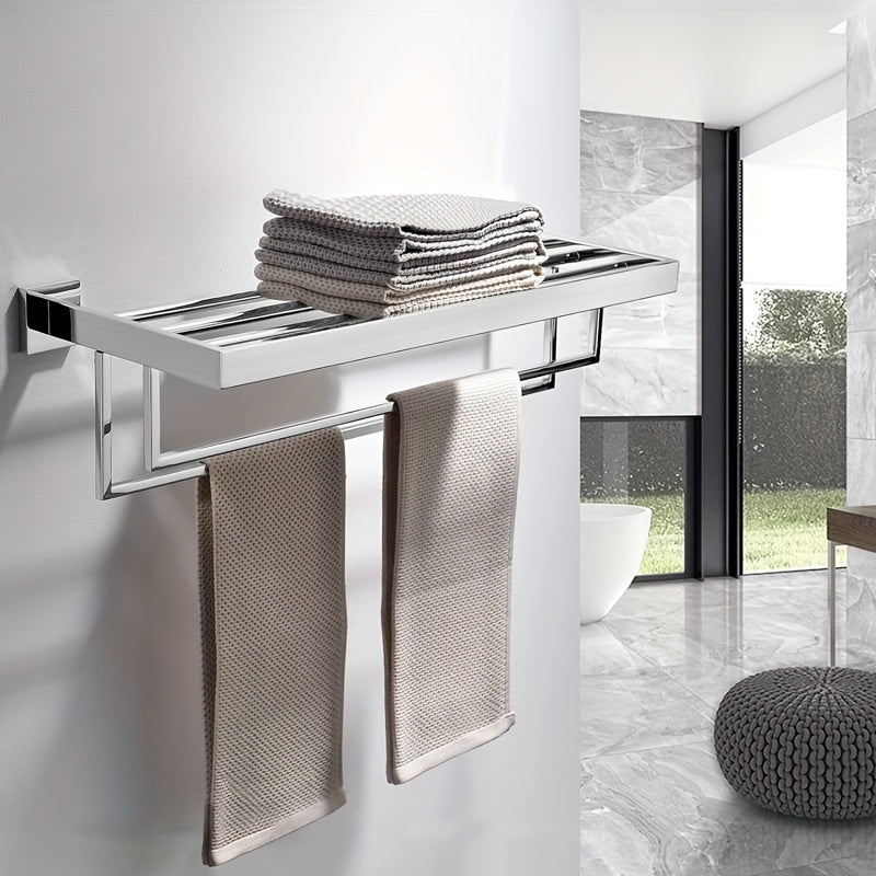 Håndklædeholder til væggen – Sort metal med hylde, moderne og pladsbesparende til badeværelse eller gæstetoilet