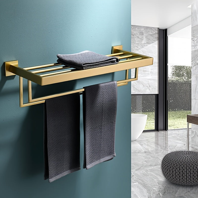 Håndklædeholder til væggen – Sort metal med hylde, moderne og pladsbesparende til badeværelse eller gæstetoilet