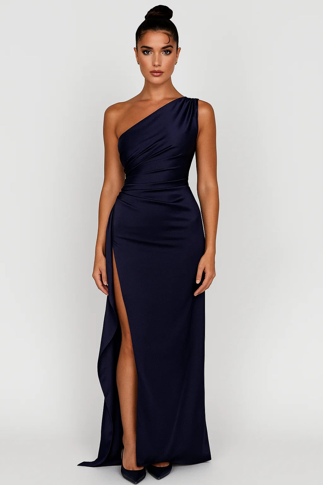 Dame Maxikjole med One Shoulder og Høj Slids - Elegant