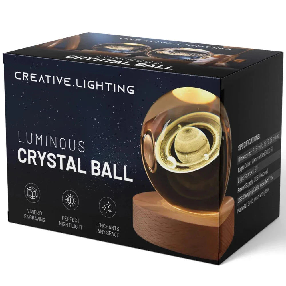 Luminous Crystal Bal – Glas, Varm Hvid Belysning til Soveværelse eller Stue Dekoration