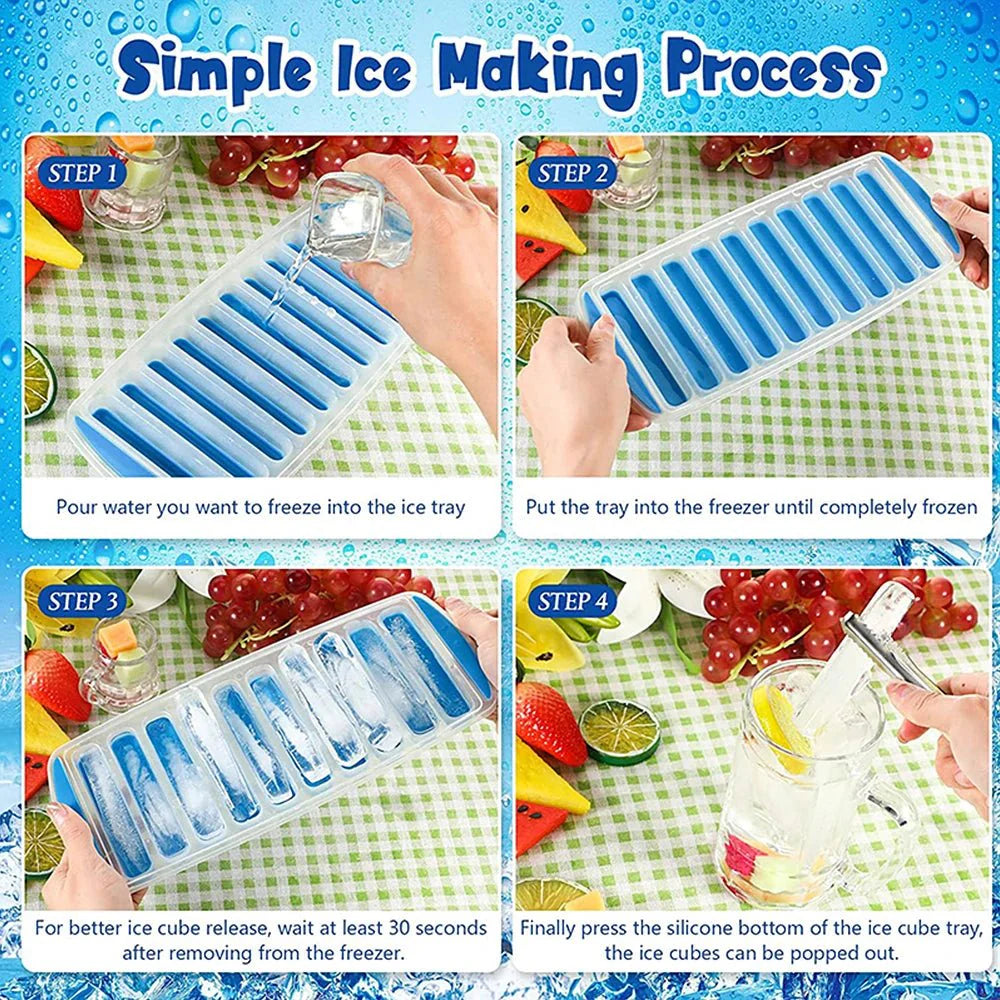 Silicone Ice Cube Tray – Pop-Out Design for Water Bottles and Narrow Drinking Cups