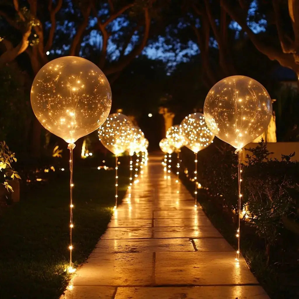 LED Balloner 45 cm – Transparente med Varmt Hvidt Lys, Sæt med 10 Stk.