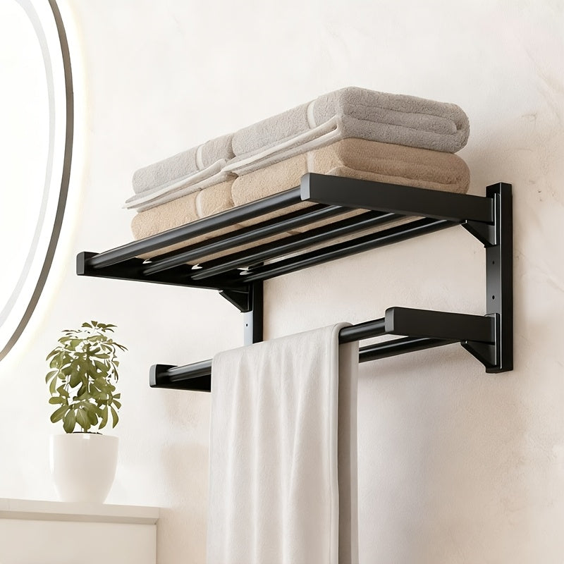 Multilayer towel rack – black metal, modern design for bathroom or guest toilet